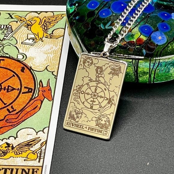 The Wheel of Fortune / Fate Stainless Steel Tarot Pendant and Necklace #860 - Picture 7 of 7